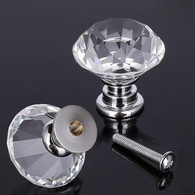 Akstore 10 Pcs Crystal Glass Cabinet Knobs 30mm Diamond Shape Drawer Kitchen Cabinets Dresser Cupboard Wardrobe Pulls Handles (Clear) - Image 3